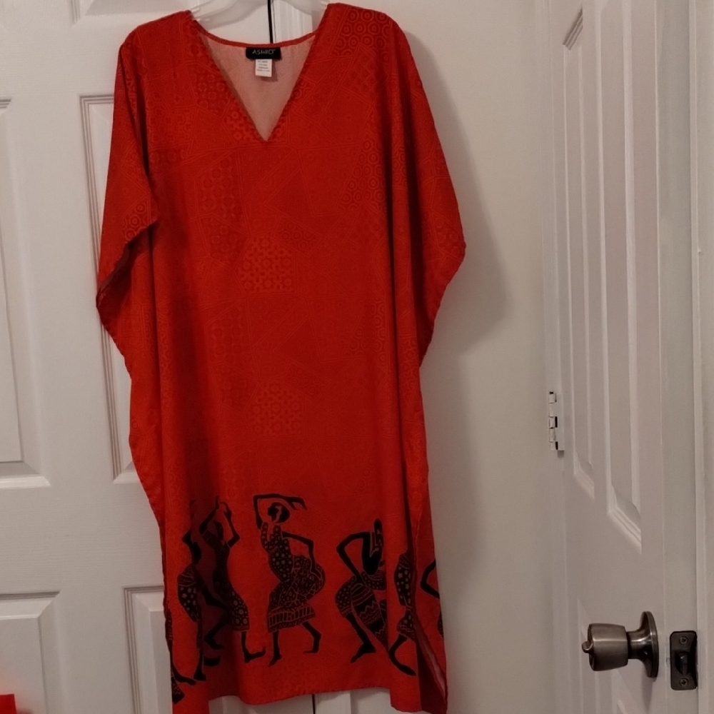 Ashro Orange Maxi Dress with Black Pattern